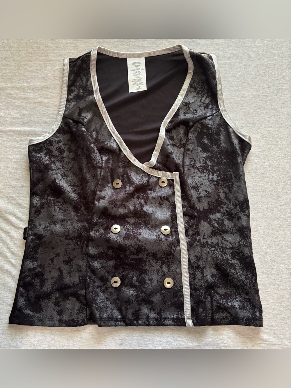 Black Gray Gothic Jacquard Double Breasted Asymmetric V-Neck Vest XL